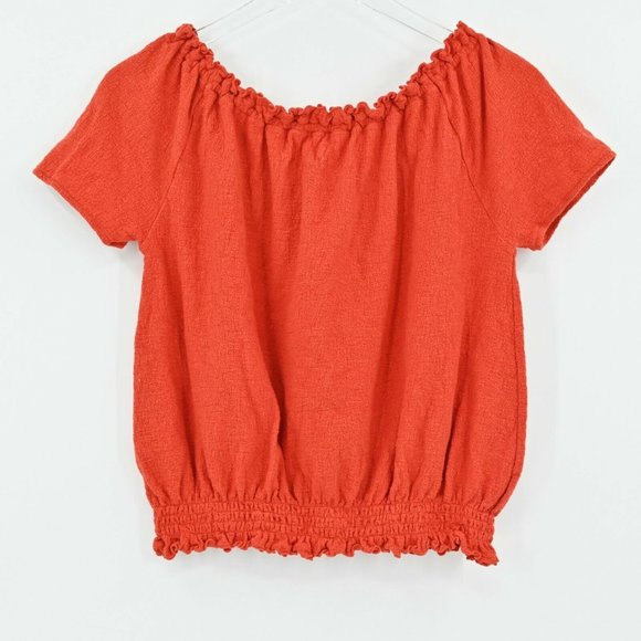 MADEWELL Texture & Thread Womens Sz S Orange Drawstring Top Textured Cropped Fit - Picture 5 of 9